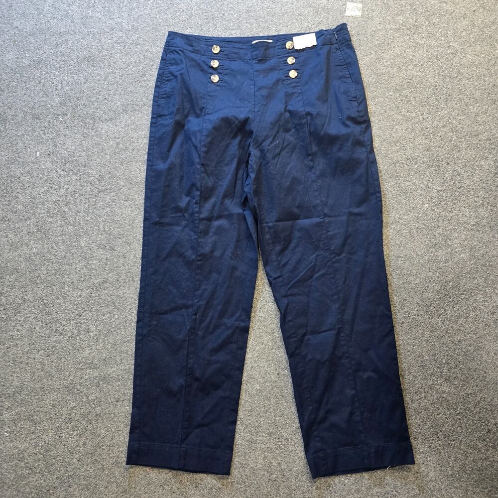 Croft Barrow Pants Women Size 18 Blue Straight Leg Button Nautical Preppy Casual